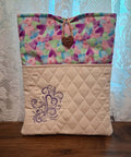 8x10 flower print fabric book sleeve with quilted embroidered front pocket